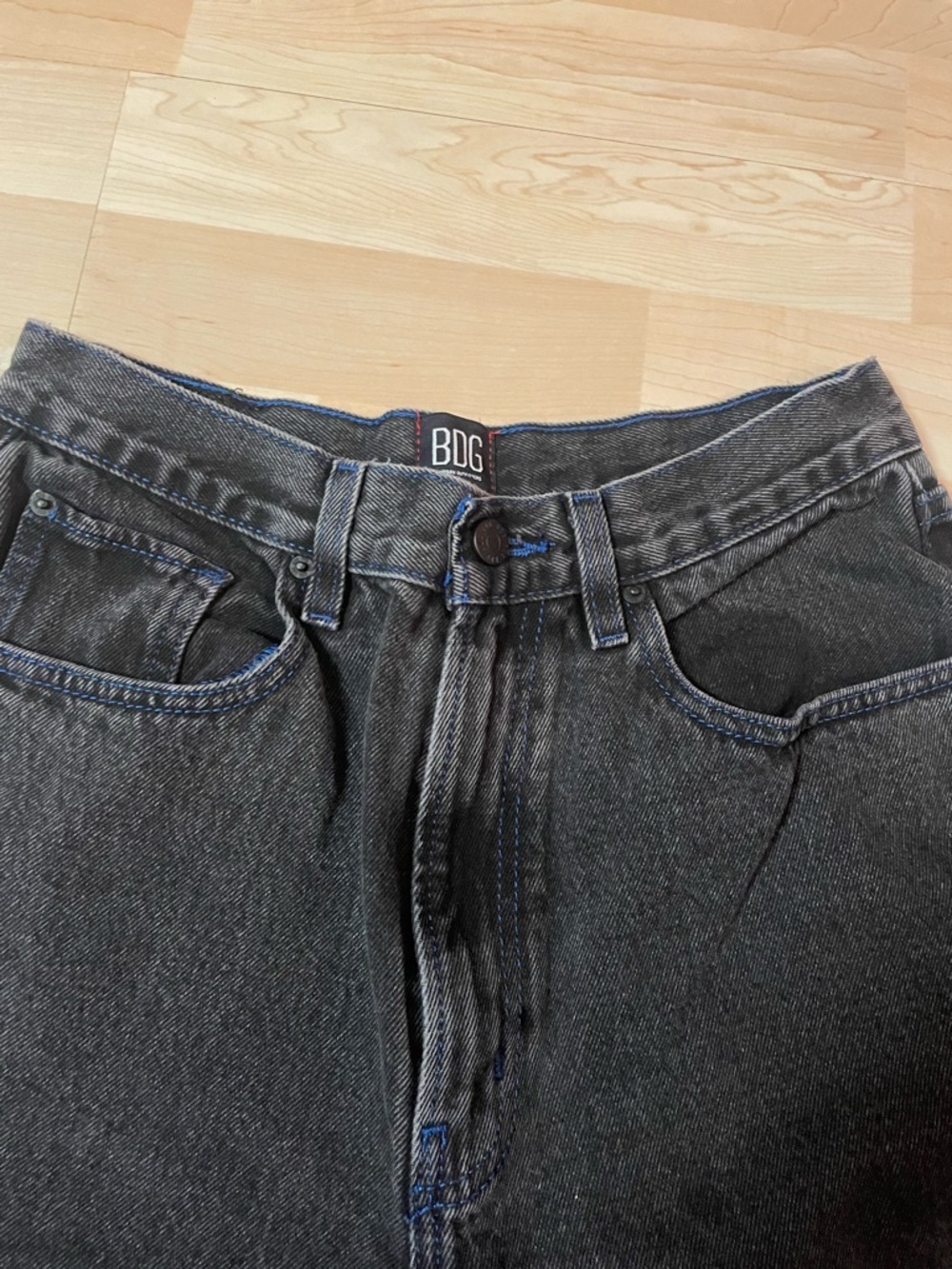 blue stitch black jeans
